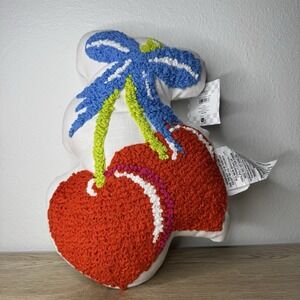 Zadora Teen Home Punch Needle Rug Red Cherries With Blue Bow Throw Pillow NEW